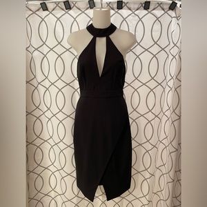 Renvy Black Plunge Tie Neck Halter Cocktail Dress size Small